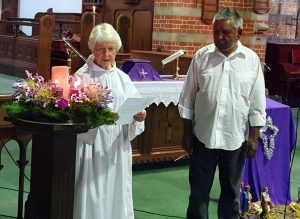 Lay Assistant Elizabeth Westphalen and Edmund Wanganeen at the 8.00am service after the Advent candle-lighting